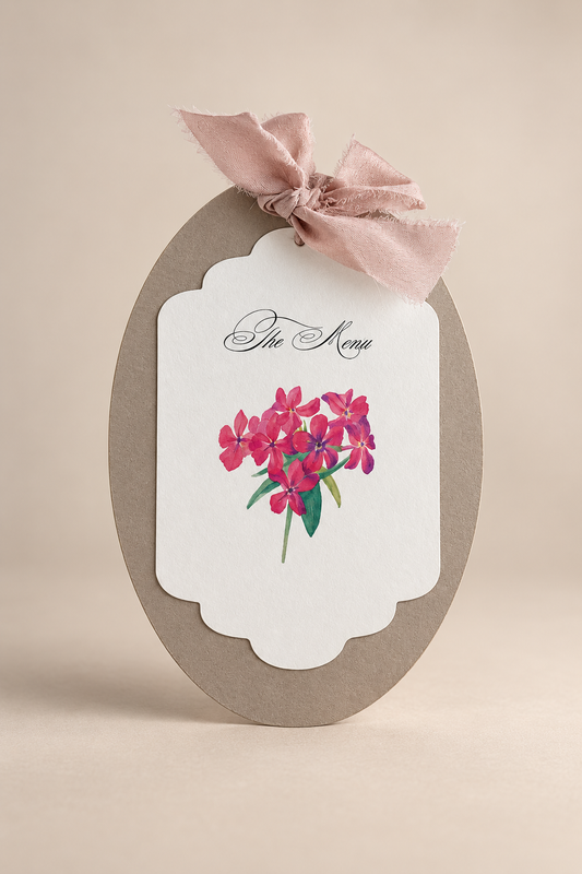3 Piece Layered Wedding Menu PNG Templates | Floral Print Then Cut Menu Card with Oval Backing - Jamaica Collection
