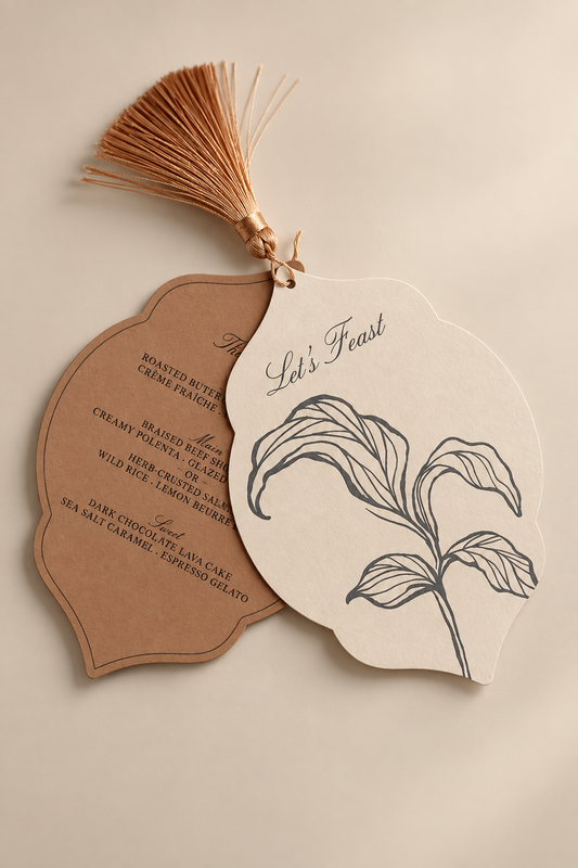 Layered Botanical Wedding Menu PNG Template | 5x7 Print and Cut Shaped Menu Cards - Isabel Collection