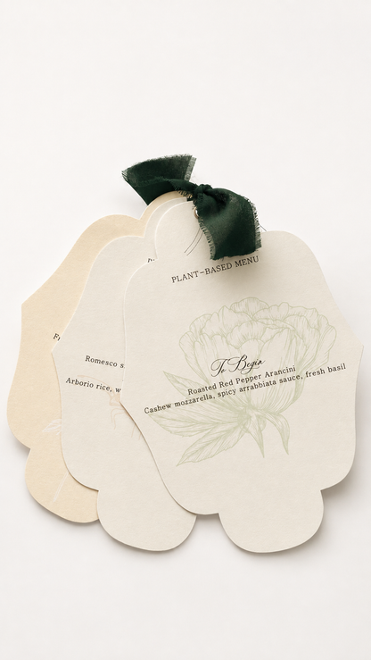 Multi-Layer Floral Wedding Menu Template | 3-Piece Print-and-Cut PNG Menu Cards - Catherine Collection