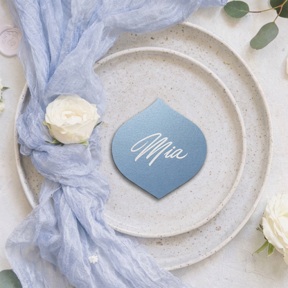 Personalized Wedding Place Cards | Fully Custom White Ink Print | Signature Shape 8