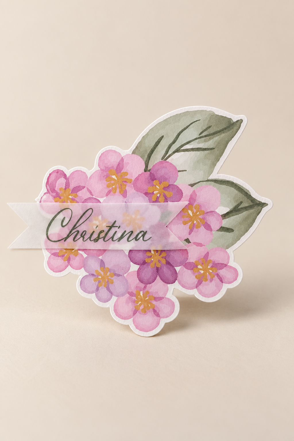 Pink Hydrangea 2-Piece Wedding Place Card PNG Template | Print and Cut Floral Escort Card - Chloe Collection