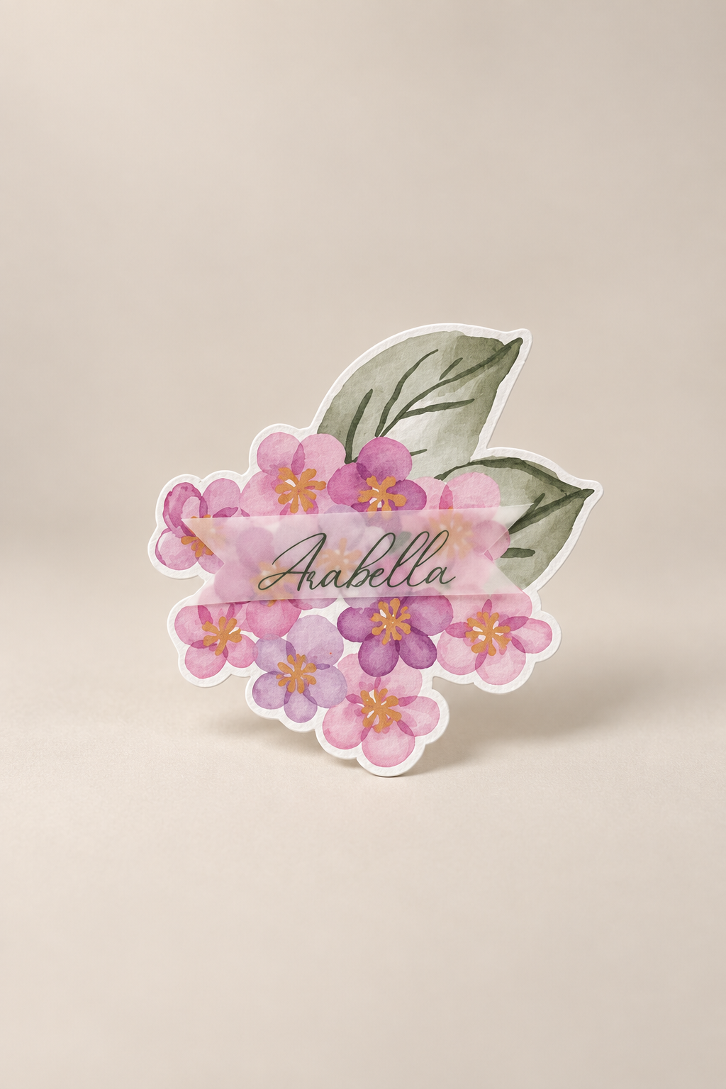 Pink Hydrangea 2-Piece Wedding Place Card PNG Template | Print and Cut Floral Escort Card - Chloe Collection