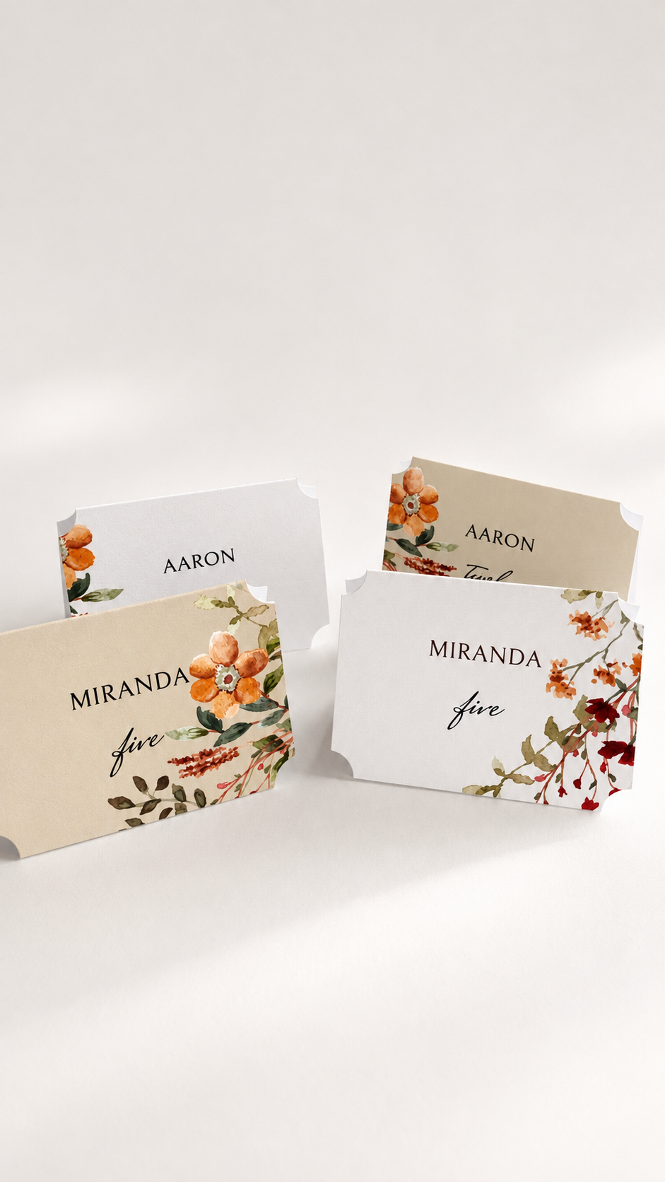 Floral Tented Wedding Place Card PNG Templates | 4 Print-and-Cut Escort Card Designs - Blythe Collection