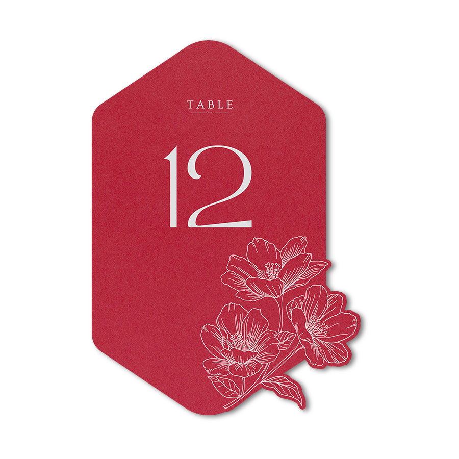 custom shape table number card with floral design