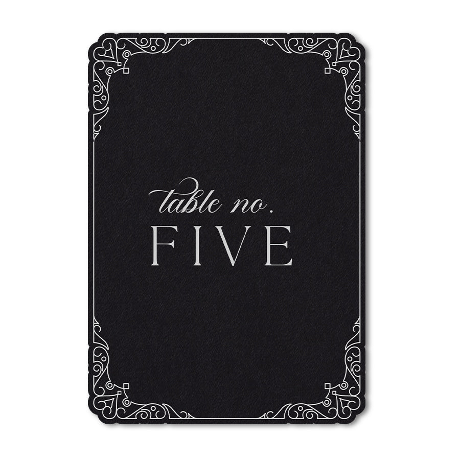 Black card table number card white ink printing.