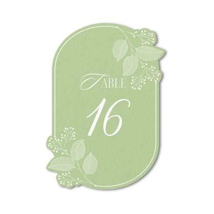 Botanical design table number for weddings with white ink