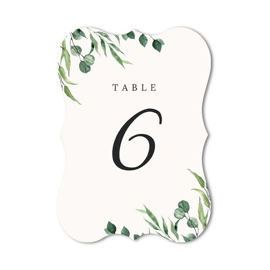 Custom printed table number botanical design with white background
