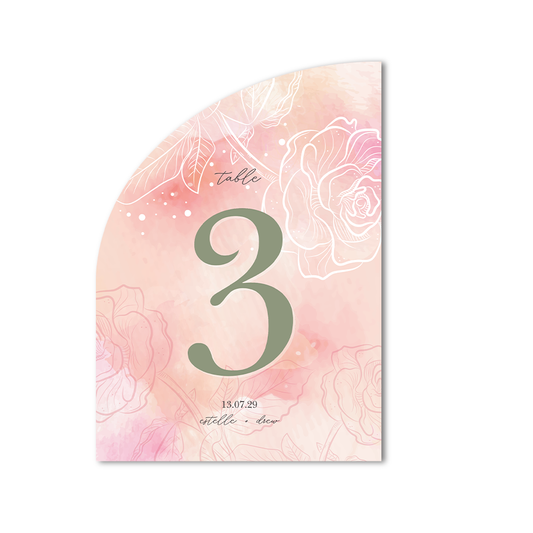Half arch table number card custom print