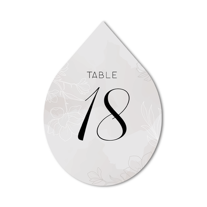 Teardrop-shaped table number card custom silhouette wedding table decor
