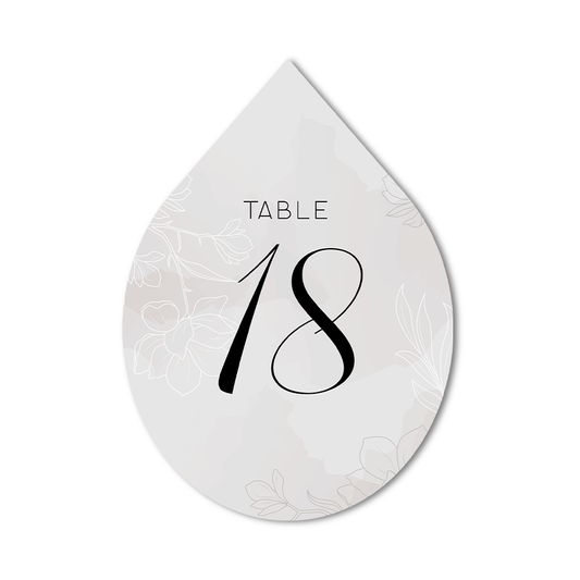 Teardrop-shaped table number card custom silhouette wedding table decor