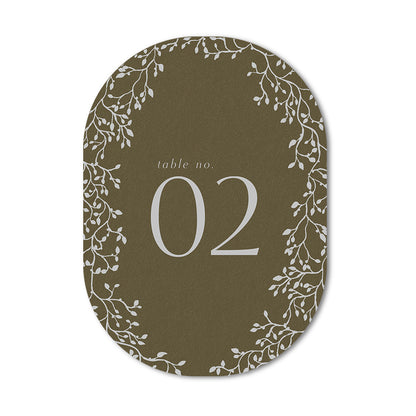 Table number card with leaf border on a brown cardstock
