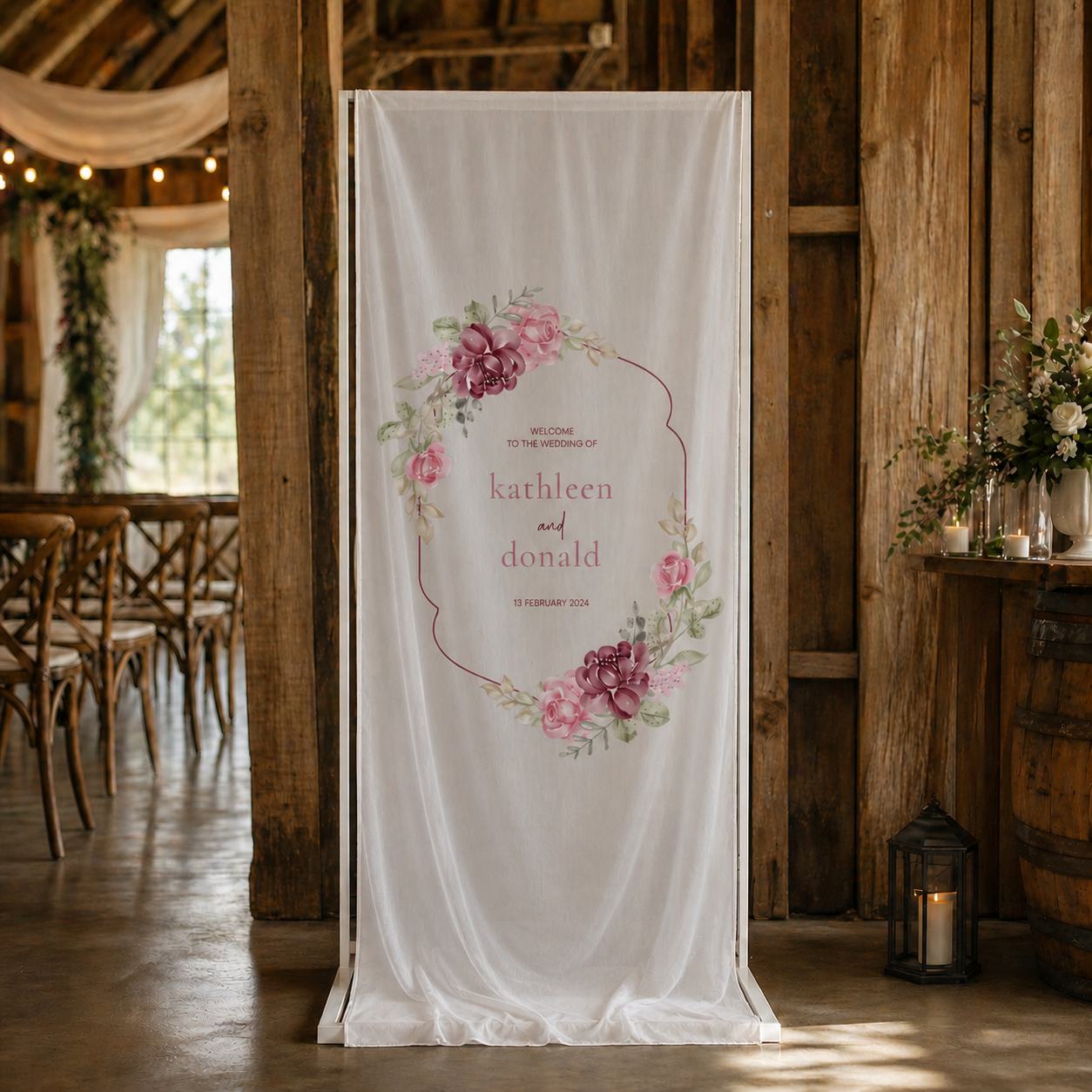 Personalized Chiffon Fabric Wedding Banner | Fully Custom Print