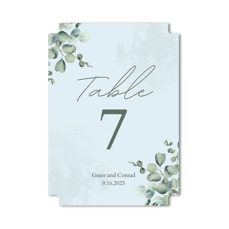 Die cut wedding table number card with custom design
