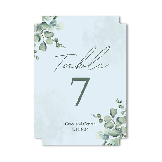 Die cut wedding table number card with custom design