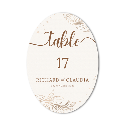 Oval table number card custom printed