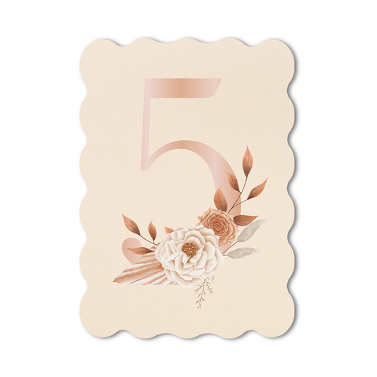 Wavy edge wedding table numbers with custom text and design