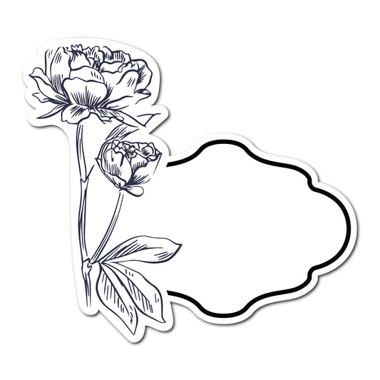 Black and White Floral Art Place Card | SVG PNG Template - Shape 10