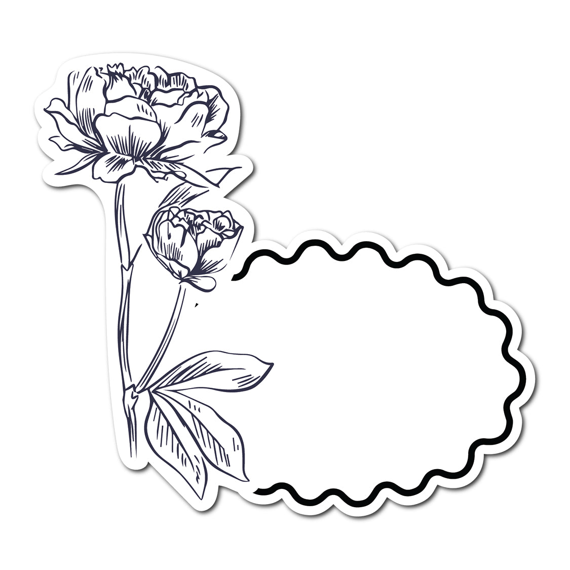 Black and White Floral Art Place Card | SVG PNG Template - Shape 14