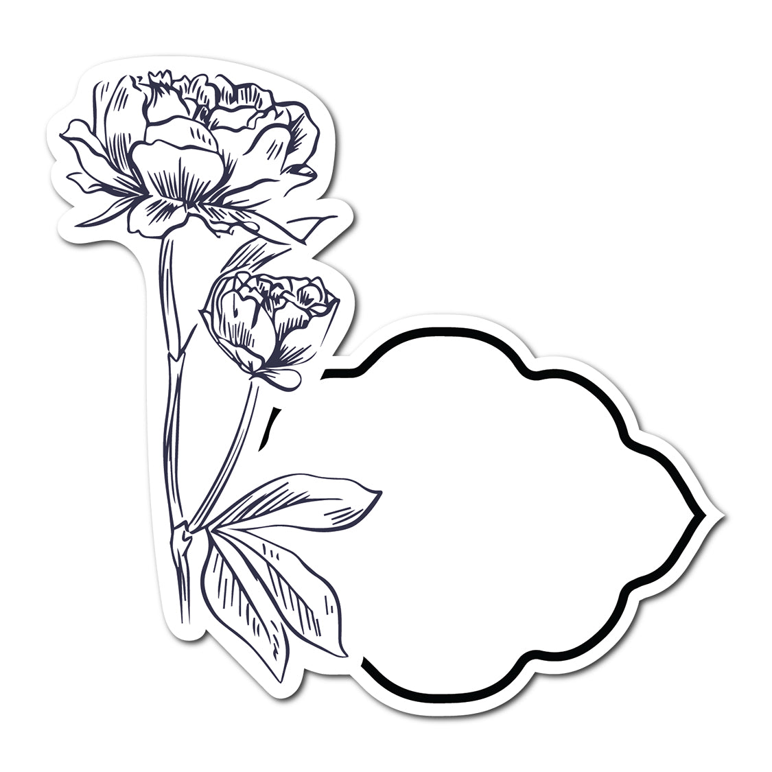 Black and White Floral Art Place Card | SVG PNG Template - Shape 15