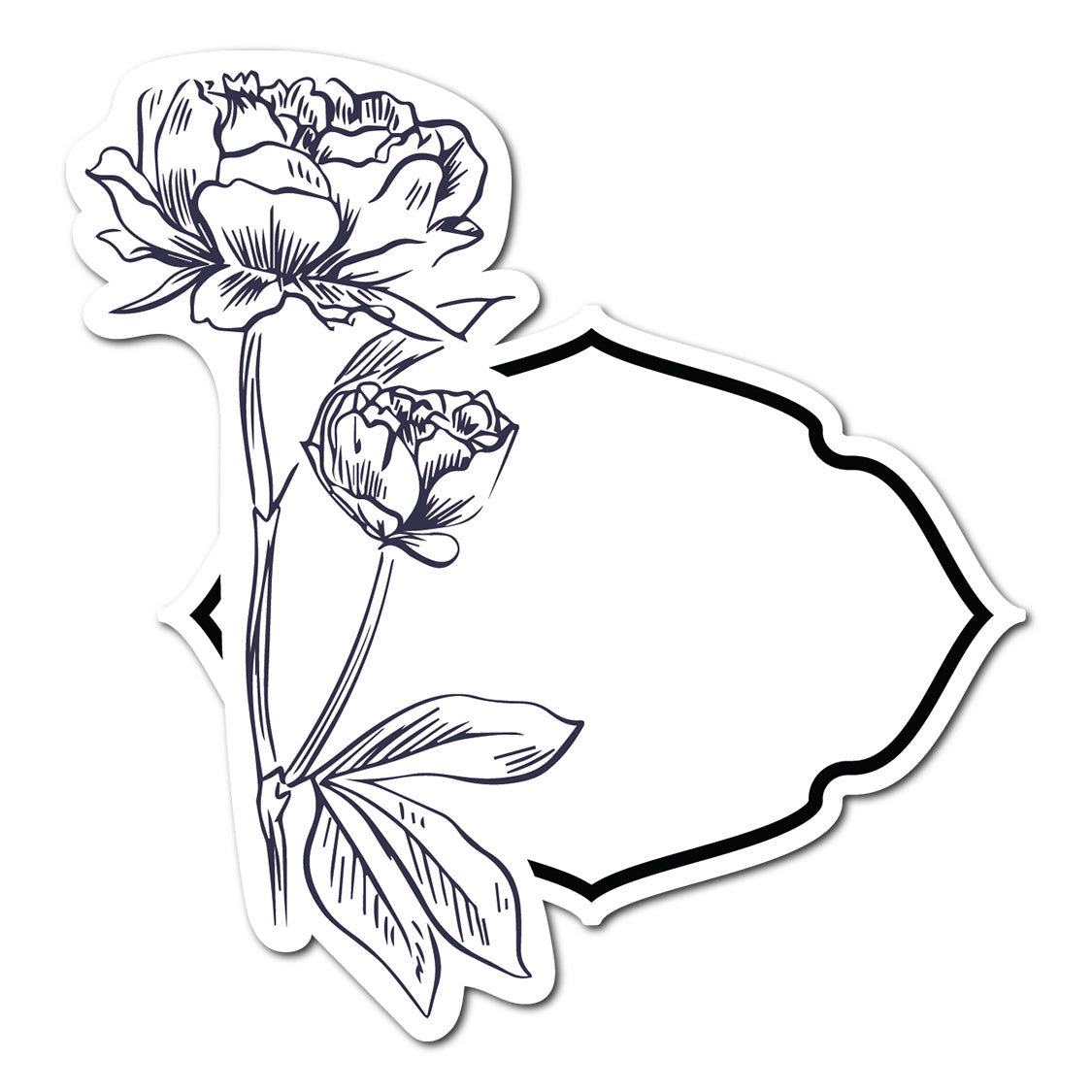 Black and White Floral Art Place Card | SVG PNG Template - Shape 6