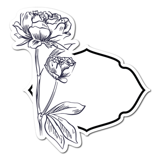 Black and White Floral Art Place Card | SVG PNG Template - Shape 6