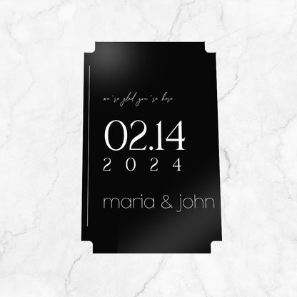 White Ink Black Acrylic Trimmed Corners Sign