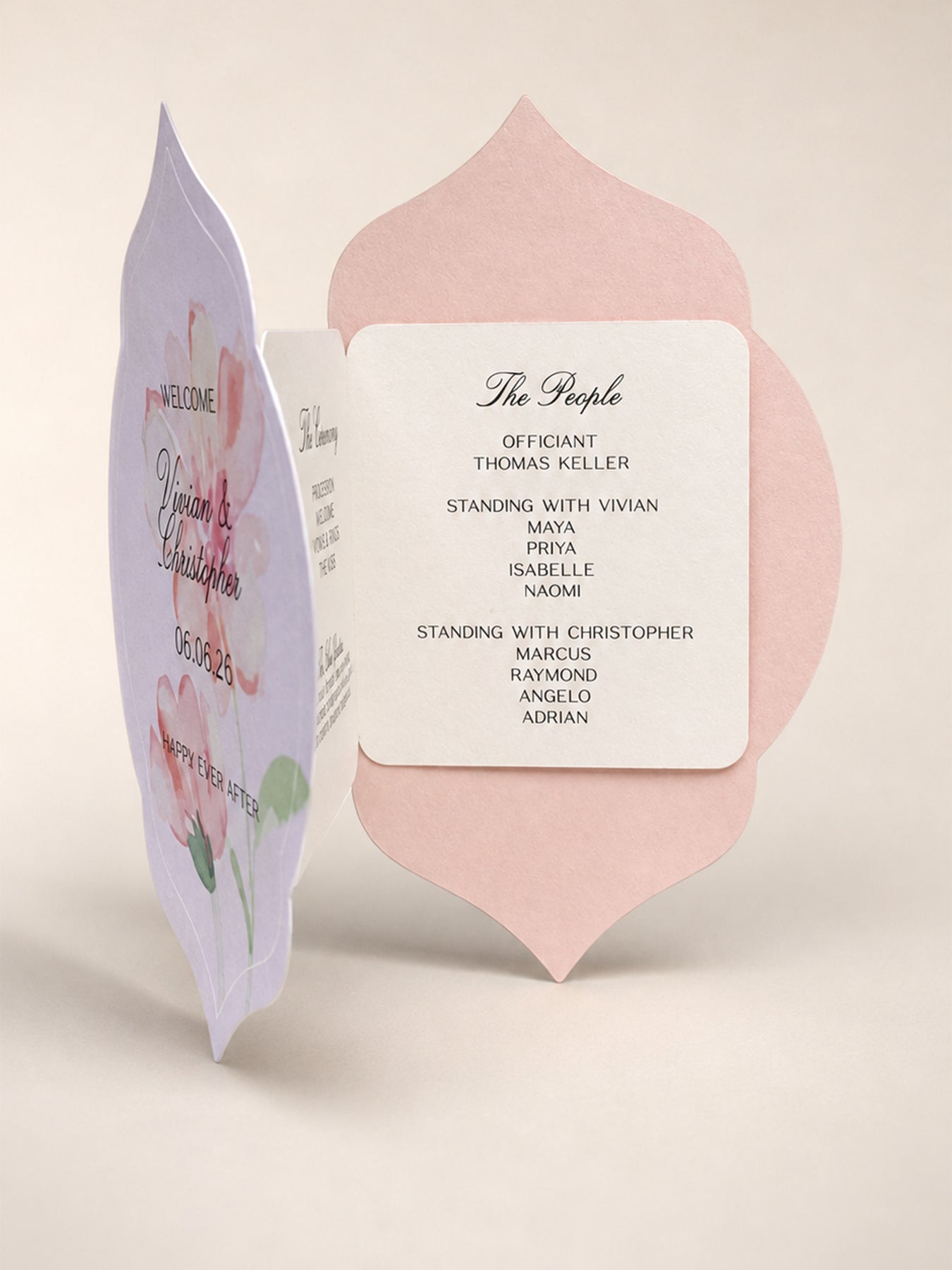 Accordion Wedding Program Template with Pastel Floral Cover | DIY Print & Cut Ceremony Program - Denise Collection
