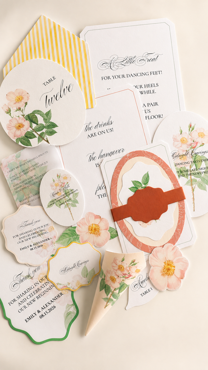 Complete Floral Wedding Stationery Template Bundle | DIY Print & Cut Invitation, Menu, Program & More - Giada Collection