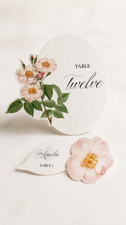 Print-and-Cut Wedding Table Number & Two-Layer Place Card Template Set | Floral Printable Print & Cut PNG Files - Giada Collection