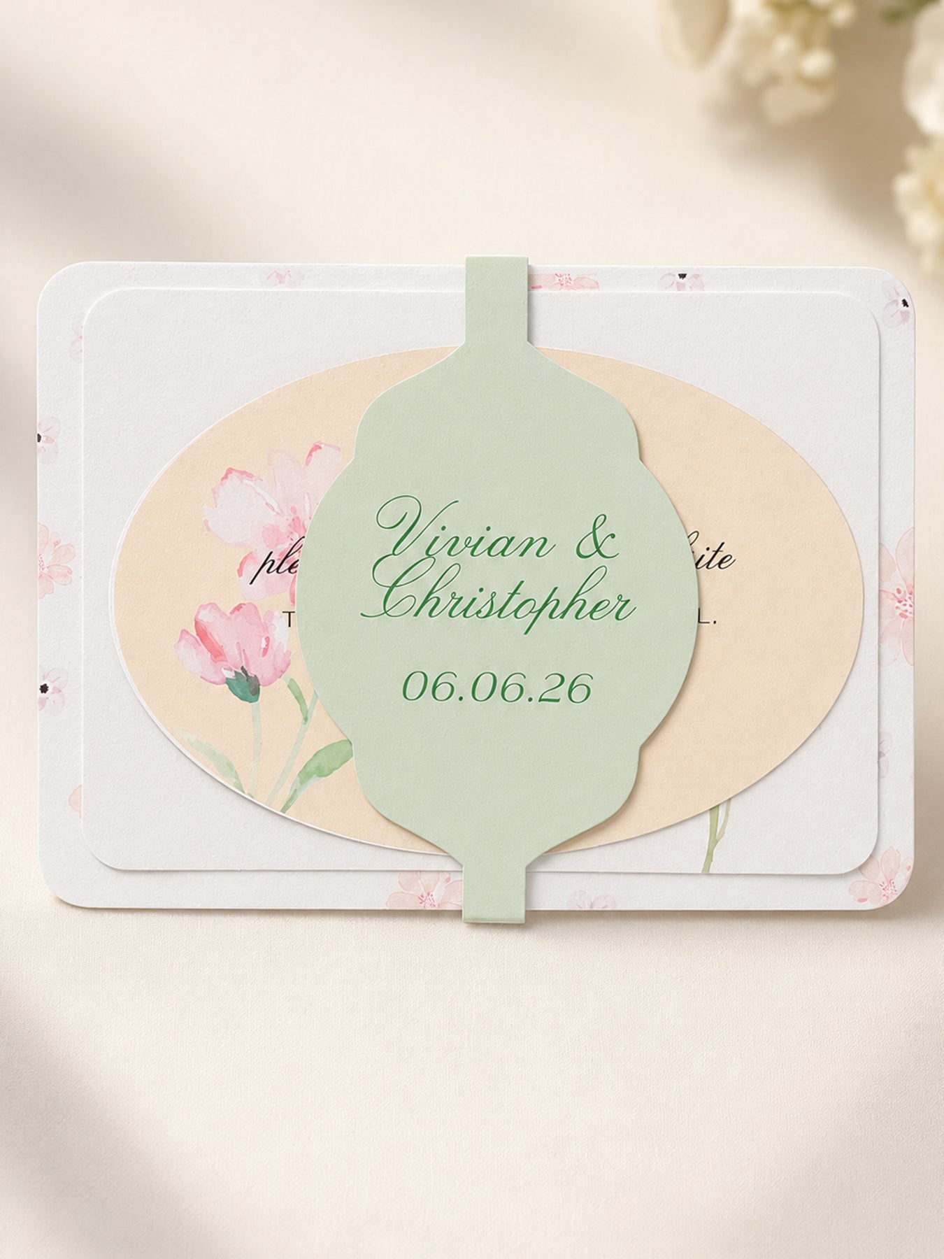 3-Layer Wedding Invitation Template with Belly Band | Floral Print-and-Cut PNG Invitation Suite - Denise Collection