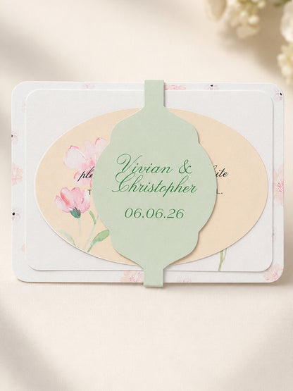 3-Layer Wedding Invitation Template with Belly Band | Floral Print-and-Cut PNG Invitation Suite - Denise Collection