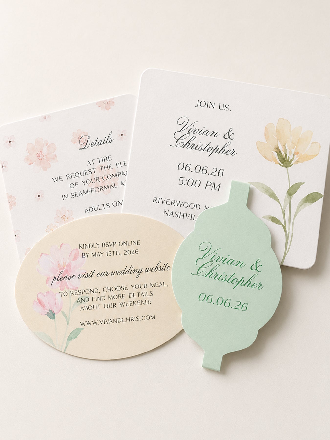 3-Layer Wedding Invitation Template with Belly Band | Floral Print-and-Cut PNG Invitation Suite - Denise Collection
