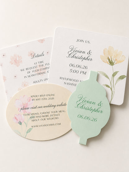 3-Layer Wedding Invitation Template with Belly Band | Floral Print-and-Cut PNG Invitation Suite - Denise Collection