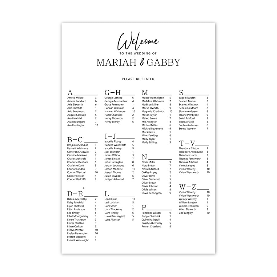 Simple But Sweet Medium Wedding Seating Chart