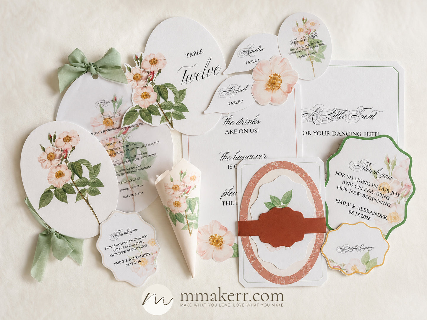 Complete Floral Wedding Stationery Template Bundle | DIY Print & Cut Invitation, Menu, Program & More - Giada Collection