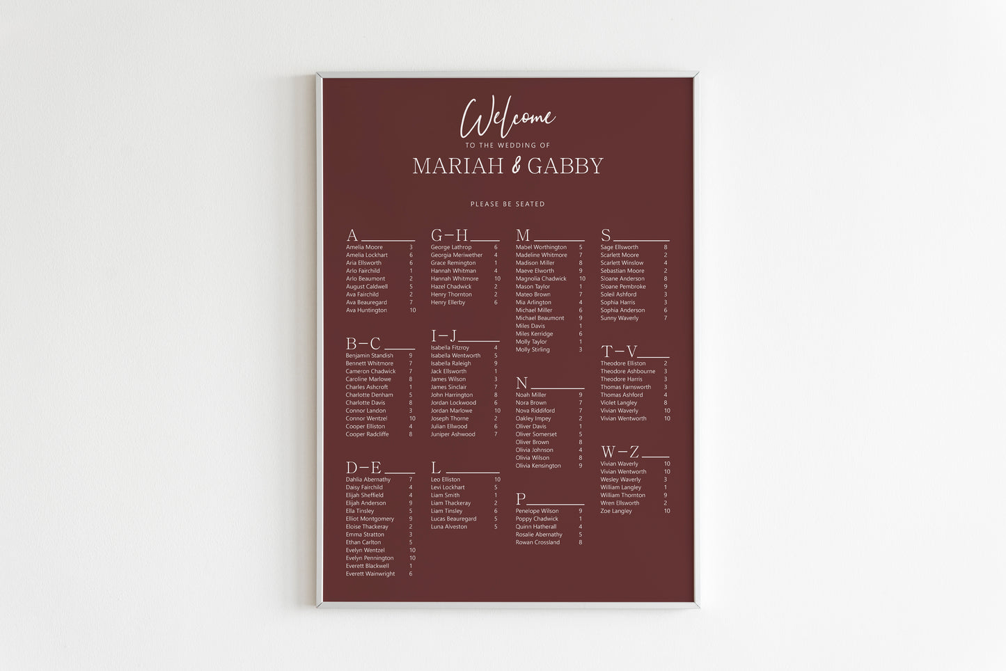 Simple But Sweet Medium Wedding Seating Chart