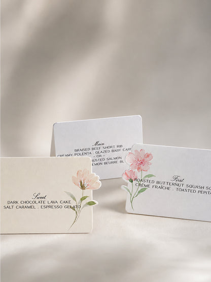 3-Piece Wedding Table Tent Card Template Set | Floral Print & Cut PNG Place Cards & Menu Signs - Denise Collection