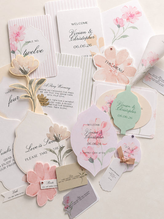 DIY Wedding Stationery Template Bundle | Floral Invitation, Program, Menu, Place Cards, Table Numbers, Signs & Favor Tags - Denise Collection